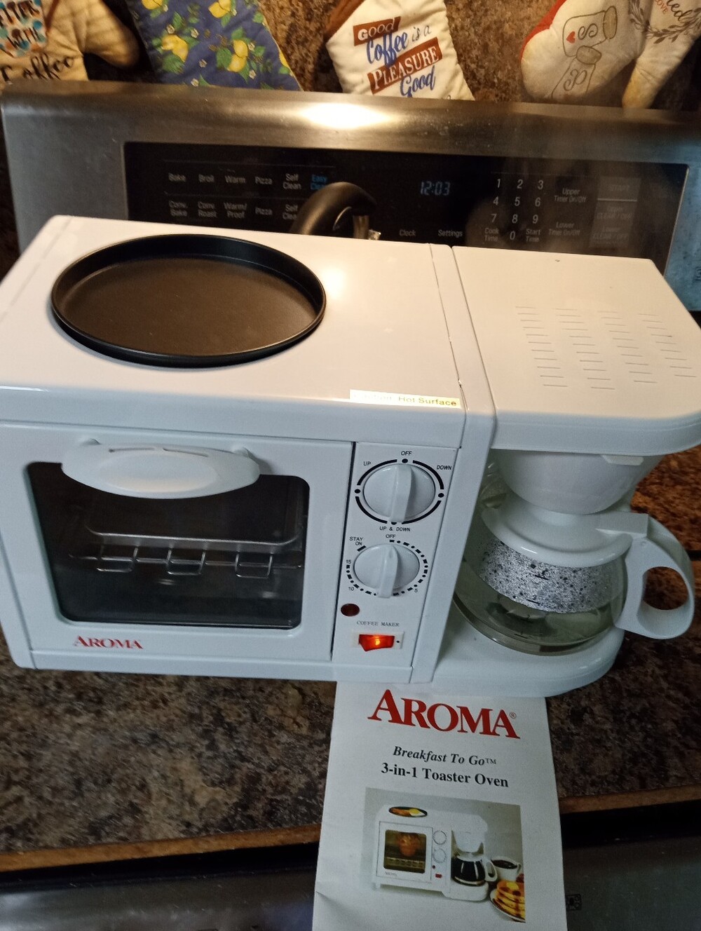 Roma 3-in-1 Breakfast Station Toaster Oven, Coffee Maker & Griddle - White